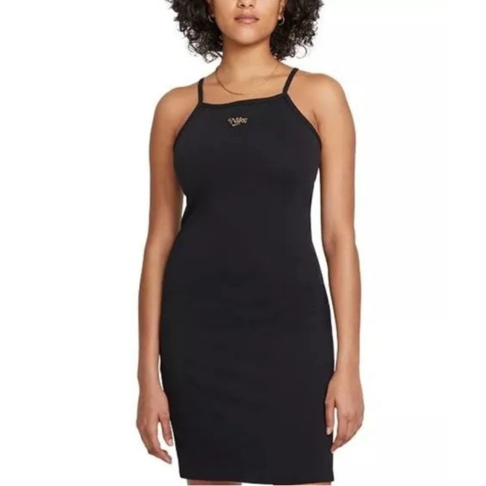 Nike Womens Black Sportswear Femme Jersey Cotton Logo Tank Casual Dress Size Med